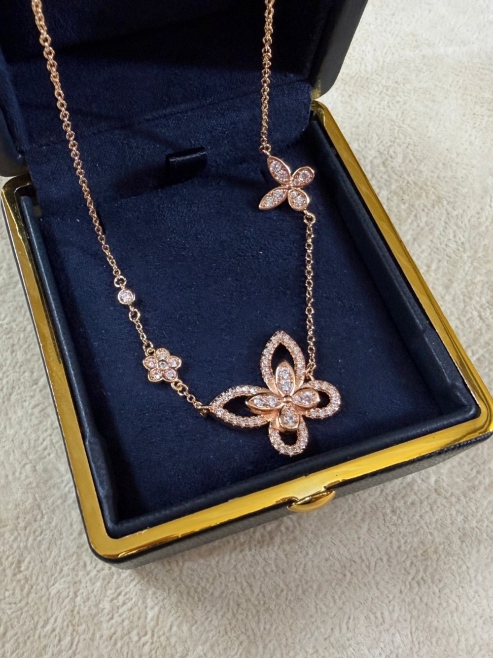 Graff Rose Gold Butterfly & Floral Crystal Necklace